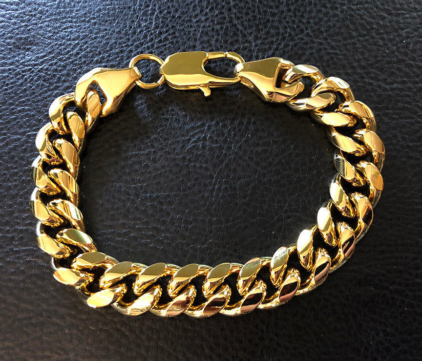 Gold Cuban Chain Link Bracelet Gold Plated Stainless Steel 12mm 8